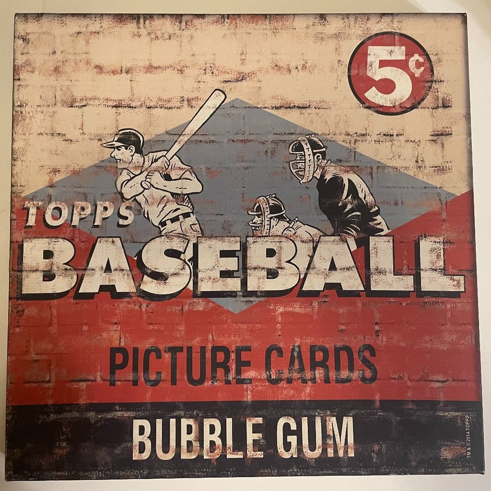 Topps Baseball Picture Cards Bubble Gum Sign Wood Framed Canvas Exc Cond 16"x16"